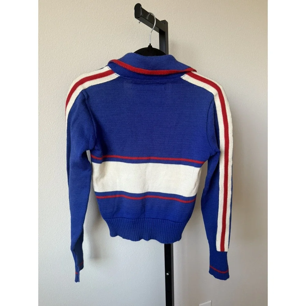 Vintage Cougars Cheerleader Sweater Blue White V-Neck Knit C Clifton SZ XS/S 60s - Picture 3 of 5